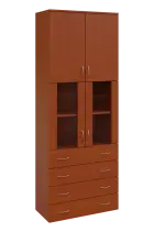 N 6 - 84ZSD kancelářská skříň, 2-dveřová/4-zásuvková/prosklená, 2150x800x400, třešeň šumavská